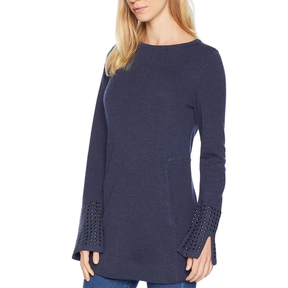 NIC + ZOE GROMMET STUDDED CUFF TOP- BLACK- SIZE PS